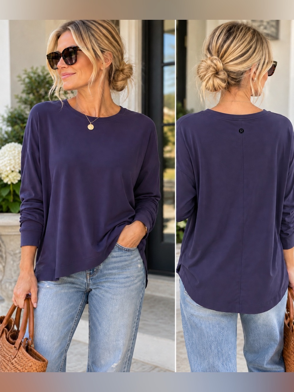 Lululemon Back in Action Long Sleeve Top Size Small Relaxed Oversized Navy